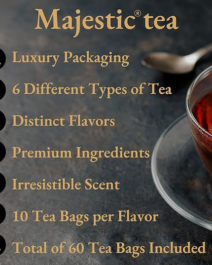 Biogena Majestic Tea Assortment Gift Box Flavored Fruit, Herbal Tea Sampler Box - (6x10 Tea Bags Variety Pack)