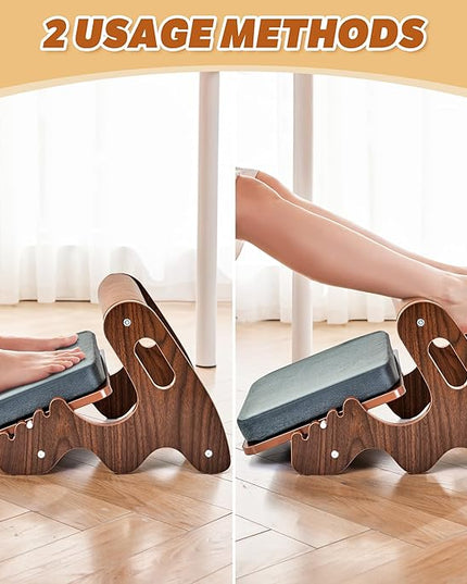 Foot Rest for Under Desk at Work- Adjustable Rocking Foot Stool with 3 Height Position and Soft Crossbar, Ergonomic Wooden Footrest with Soft Sponge Pad for Home, Office