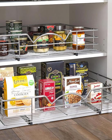 HOLDN’ STORAGE Heavy-Duty Premium Collection Pull Out Cabinet Organizer, Cabinet Drawer Slide Outs, Lifetime Limited Warranty - Basket Size 30" W x 21" D x 5" H, Anti-Rust Chrome Finish