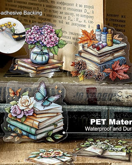 AuriicLeaf Twilight Garden PET Stickers – 120Pcs Retro Botanical & Animal Stickers, Waterproof for Scrapbooking, Journaling, Crafting & DIY Decor