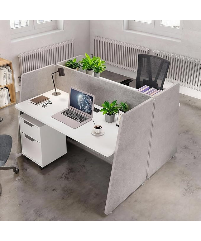 SAINTCY 2-Person Office Cubicle Desk, Modular Workstation with Privacy Panels & Built-in Power & USB | Includes Mobile Drawer Cabinets | Space-Saving Layout for Startups & Modern Offices