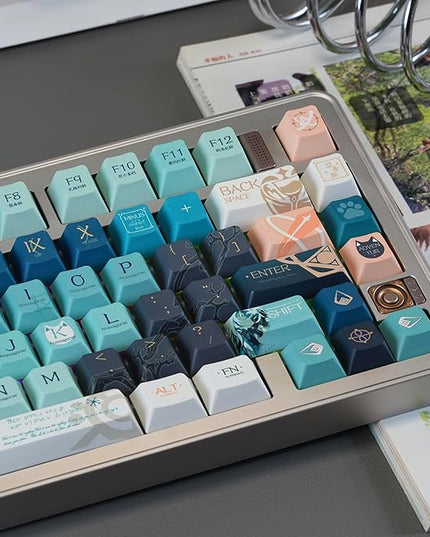Custom PBT Keycaps，Japanese Anime Gradient Green Keycap Dye-Sublimation Cherry Profile Key caps Set Compatible with 60%/65%/75% Gateron Mechanical Gaming Keyboards