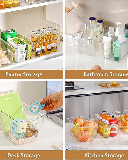 12 Pack Middle Organizers and Storage, Pantry Organization and Storage Bins, Cabinet Organizer, Clear Plastic Storage Containers with Handle，Acrylic Storage Bins for Cabinet, Fridge