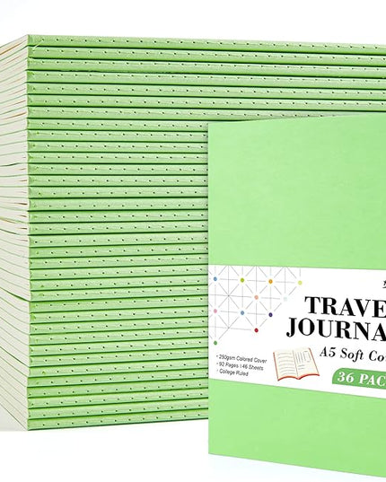 36 Pack Soft Cover Journal Bulk, Feela Lined Blank Travel Journal for Women Men Writing, Notebooks College Ruled for Work, Note Taking Notebook School Business Supplies, 8.2” x 5.5”, A5, Light Green
