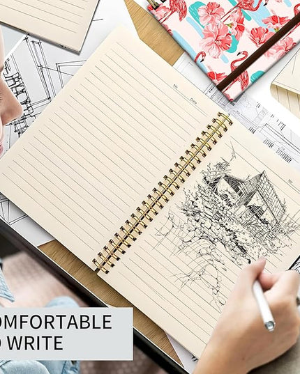 Spiral Journal Notebook, A5 Cute Notebooks for Women Men, College Ruled Hardcover Notebook for Work & Note Taking, 60 Pages Double-Wire Journals for Writing, Cute Flamingo
