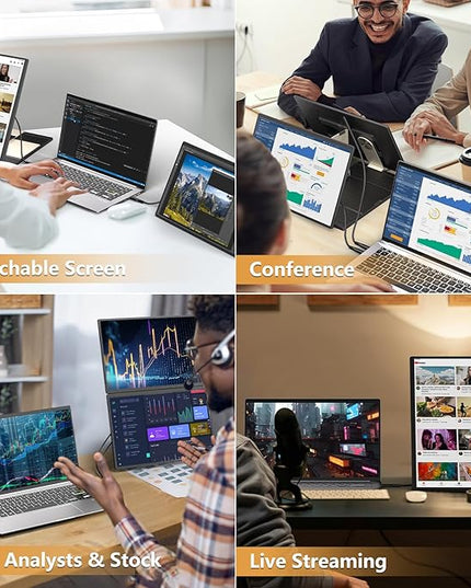 Laptop Screen Extender 2.5K Monitor - 16" Triple Portable Monitor 2560x1600P QHD 100% sRGB IPS 235° Rotation Detachable Screen Design Extra Compatible with Mac Wins Dex Chrome Fits 13"-17" Laptops
