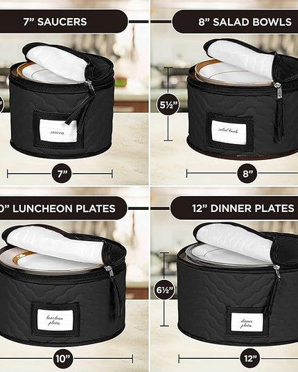 China Storage Containers 5-Piece Set Moving Boxes for Dinnerware, Glasses, Plates, Mugs and Saucers Sturdy Quilted Microfiber Dish Organizer with Dividers for Seasonal Storage - Holds Set of 12, Black