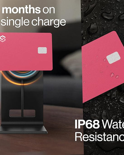 SPOTMINDERS Valentines Day Gifts for Her Apple MFi Certified Credit Card Wallet Tracker PRO Pink (iOS Only) 0.07in Works with Apple Find My Rechargeable Tracking Card for Women IP68 Slim Item Finder