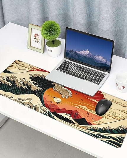 Japanese Wave Sun Gaming Mouse Pad XL, Large Non Slip Rubber Mousepad, Stitched Edges Mouse Pads, Long Extended Mouse Pad,31.5'' X 11.8''
