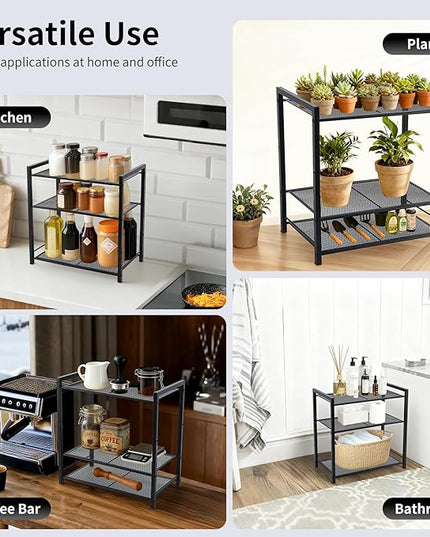 Desktop Shelf Organizer, 3-Tier Office Storage Rack, Adjustable Metal Bookshelf for Top of Desk, Desk Organizer for Office, Home, Dorm and Small Spaces (Black)