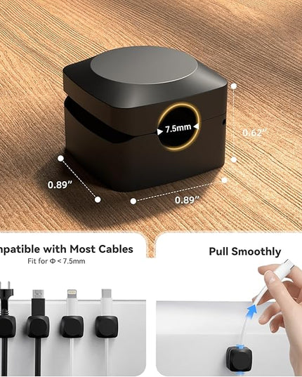 Rotatable Cord Organizer, Enhanced Spring Cable Clips, Strong Adhesive Cable Management, Desk Cord Holder for Nightstand, Office Accessories and Car (8*Black)