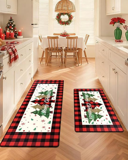 Pauwer Christmas Kitchen Rugs Set of 2 Anti Fatigue Kitchen Mats for Floor Non Slip Cushioned Kitchen Floor Mats Padded Comfort Standing Desk Mat Runner Waterproof Kitchen Sink Rug Christmas Decor