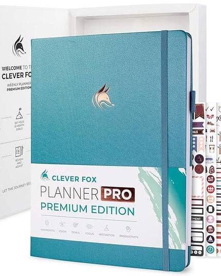 Clever Fox Planner Pro Premium – Luxurious Weekly & Monthly Planner with Budget Organizer for Productivity & Goals, Undated, A4 (Aquamarine)