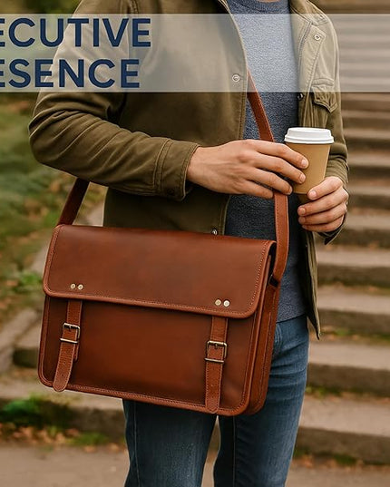 RUSTIC TOWN Leather Messenger Bag for Men Women - Full Grain Leather Laptop Satchel Office Shoulder Bag
