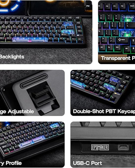 EPOMAKER HE80 Hall Effect Gaming Keyboard, 8K Polling & 32K Scan, Creamy Gasket, DKS, SOCD, Hot-Swappable, RGB Backlit, Wired Gaming Keyboard for PC & Mac (Black)