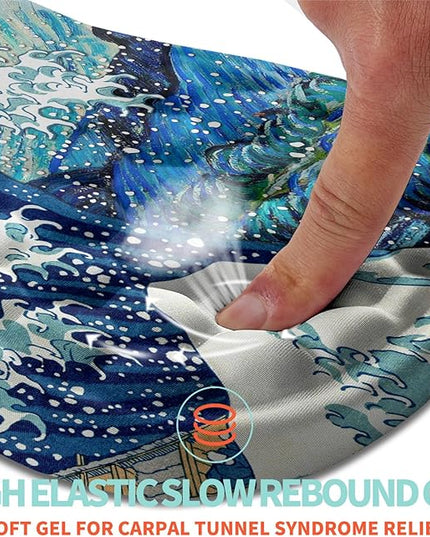Ergonomic Mouse Pad Wrist Support with Memory Foam Massage Bulge, Carpal Tunnel Pain Relief Mousepad Wrist Rest for Mouse(12x8 inch,Wave Starry)