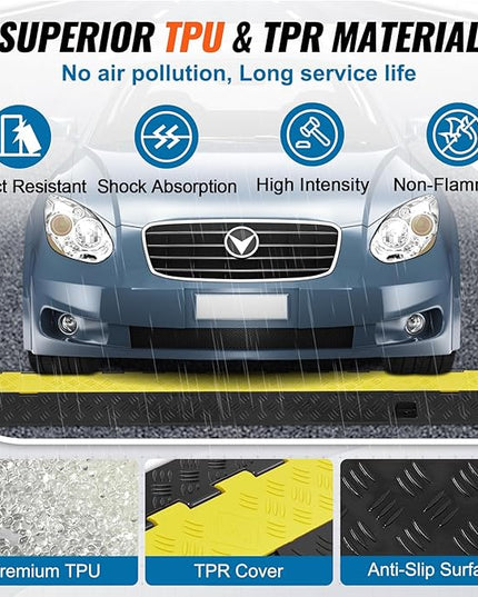 VEVOR 5 PCs TPU Cable Protector Ramp - Heavy Duty 2-Channel Speed Bumps for Road, Odor-Free Eco-Friendly TPU with TPR Cover, for Driveway, Hose, Floor Cord Cover, 22,000 lbs/Axle Capacity