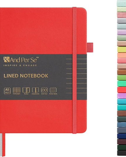 &And Per Se Lined Journal Notebook, 160 Pages, A5 5.7 x 8 inches College Ruled Thick Paper Notebook Journals for Writing, Hardcover Notebooks for Women Men Office School (1 Pack, Red)