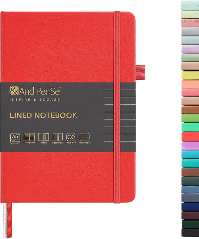 &And Per Se Lined Journal Notebook, 160 Pages, A5 5.7 x 8 inches College Ruled Thick Paper Notebook Journals for Writing, Hardcover Notebooks for Women Men Office School (1 Pack, Red)