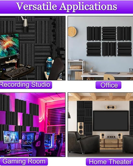 TroyStudio Thick Acoustic Foam Panels, 12 X 12 X 4 Inch 12 Pcs Broadband Sound Absorbing Foam, Dense Soundproof Padding Tile, Recording Studio Foam Absorber, Groove Decorative 3D Wall Ceiling Panel