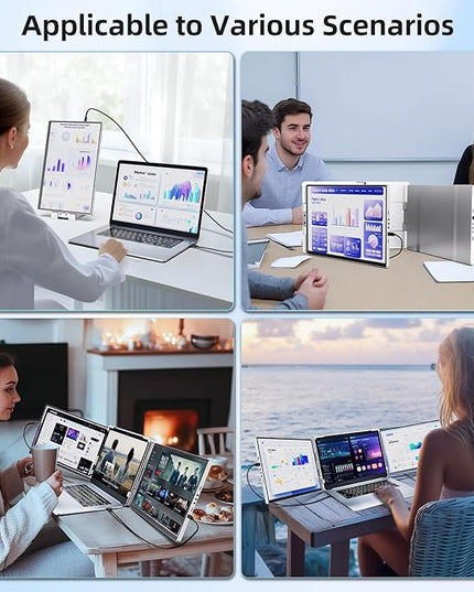Pitycbo Laptop Screen Extender Monitor Portable - 2.5K Triple Laptop Screen Extender, Plug and Play Multiple Screens Extended Fits 13-17.3 Inch Laptops Compatible with, Windows, Chrome, Dex