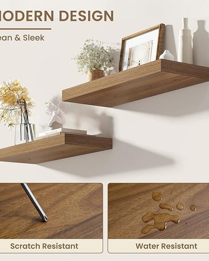 Dreamland 36 Inches Floating Shelves for Wall, 8" Deep Long Floating Shelves Set of 2, Large Display & Storage Shelf, Wall Shelf for Bathroom Bedroom Living Room Kitchen Office, Walnut