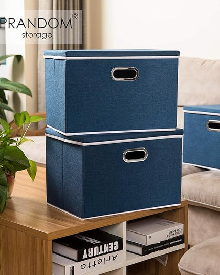 PRANDOM Large Collapsible Storage Bin with Lid [1-Pack] Fabric Foldable Storage Box Organizer Container Basket Cube with Cover for Home Bedroom Closet Office Nursery Royal Blue(17.7x11.8x11.8)
