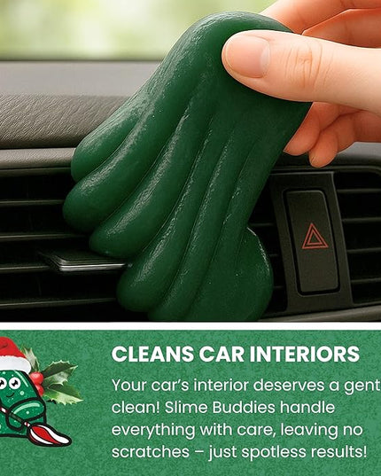 Slime Buddies Car Cleaning Gel Putty - Pine Scented Interior Detailing Tool for Cup Holders, Air Vents & Keyboard - Reusable Auto Detailing Accessories - Dust Remover Goop
