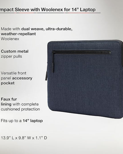 Incase Compact Laptop Sleeve with Woolenex - 14" MacBook/Laptop and iPad/Tablet Sleeve, Computer Case and Cover, Lightweight, Weather Resistant, with Slip Pocket for Accessories - Heather Navy