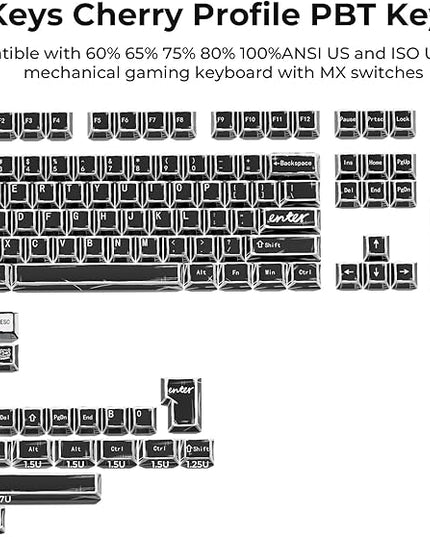 XVX Black Translucent Keycaps,PBT Keycap Set Cherry Profile,Dye Sublimation Graffiti Keyboard Keycaps Suitable for 60% 65% 75% 80% 100% MX Switches Mechanical Keyboard