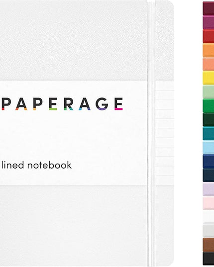 PAPERAGE Lined Journal Notebook, (White), 160 Pages, Medium 5.6 in x 8 in - 100 GSM Thick Paper – Hardcover Journaling Notebook for Work, School & Note Taking