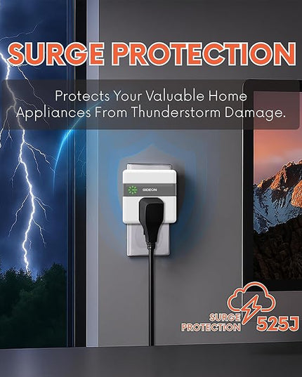 GIDEON Single Outlet Surge Protector with Voltage Protection and Ground Protected Light Indicators, 1800W Mini Wall Socket Smart Plug for Refrigerator, TV, PC and Home Appliances, 15A 120V