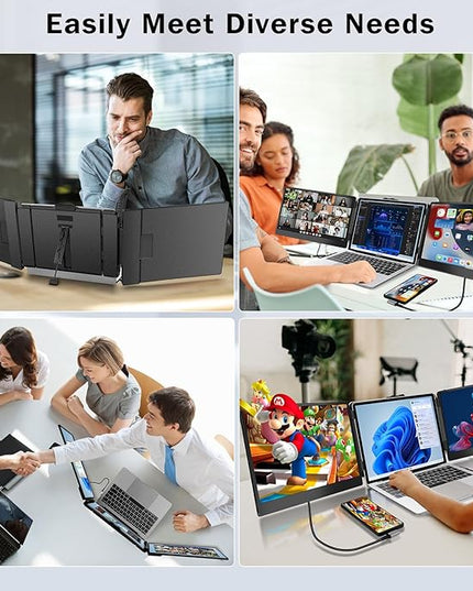 CopGain Laptop Screen Extender - 14 Inch 1080p FHD IPS Triple Portable Monitor for 13-17.3 Inch Laptops - Plug and Play Type-C/HDMI for Windows, Mac