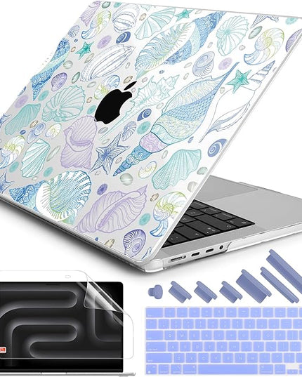 DONGKE Case for M5 MacBook Pro 14 inch 2025 2024-2021 M4 M3 M2 M1, Plastic Hard Shell Cover Compatible with A3434 A3112 A3401 A3185 A2992 A2779 A2442, Retina XDR Display & Touch ID, Sea Shells