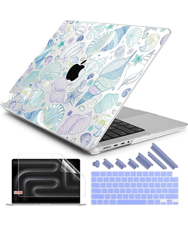 DONGKE Case for M5 MacBook Pro 14 inch 2025 2024-2021 M4 M3 M2 M1, Plastic Hard Shell Cover Compatible with A3434 A3112 A3401 A3185 A2992 A2779 A2442, Retina XDR Display & Touch ID, Sea Shells
