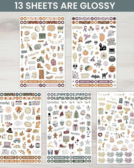 bloom daily planners Monthly Celebrations Planner Stickers for Calendar Decorating, Planning, Scrapbooking - Holiday, Seasonal, & General Events (14 Sheets, 1,150+ Stickers per Pack) - Cool Tones