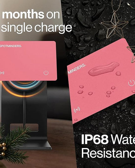 SPOTMINDERS Apple MFi Certified Wallet Tracker for Valentines Day Gifts for Women (iOS Only) Works with Apple Find My IP68 Rechargeable Tracking Card 0.07in Slim iPhone Item Finder for Luggage, Purse