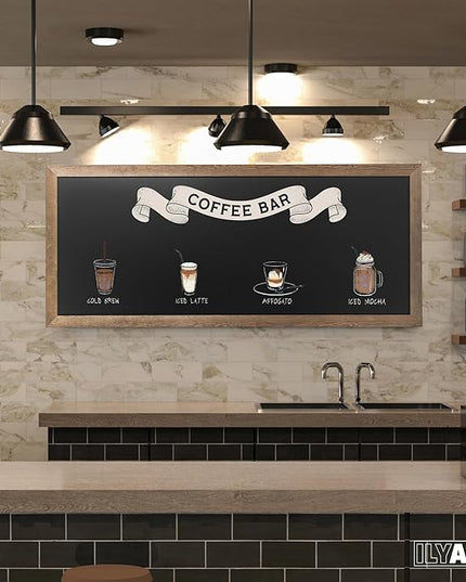 Ilyapa Extra Large Black Magnet Board for Wall - 58 x 25 Inch Wood Wall Hanging Menu for Restaurant, Food Truck, Kitchen or First Day, Barnwood Color