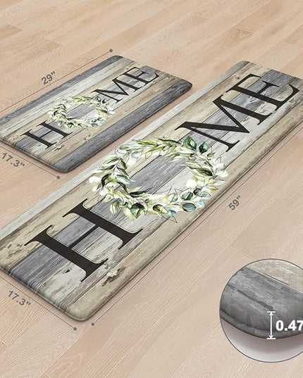 KIMODE Anti Fatigue Kitchen Mats, Farmhouse Kitchen Rugs Sets of 2, Non Slip Kitchen Mats for Floor, Cushioned Kitchen Floor Mats for Sink, Laundry, Office, Desk Grey 17"x59"+17"x29"