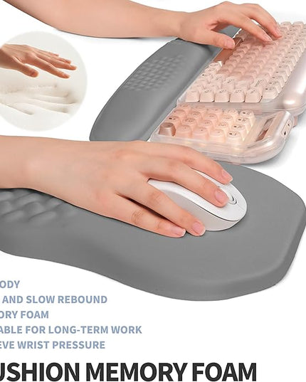 2-in-1 Ergonomic Set, Wave Keyboard Wrist Rest and Massage Slope Mouse Pad Wrist Support, Rebound Memory Foam for Relieve Carpal Tunnel Syndrome and Wrist Pain (Dark Grey)