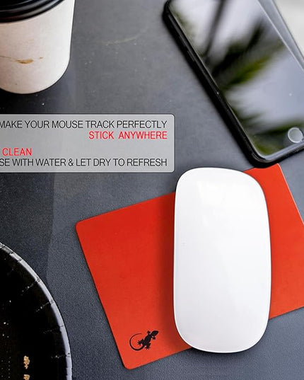 Mouse Pad Adhesive Bottom - Sticks to Any Surface - Portable - Webcam Covers and Screen Cleaner Included (Red)