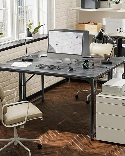 PRAISUN 47 X 20 Inch Office Computer Desk with Power Outlets and USB-C Port, Larger Gaming Desk, for Home Office, Study, Bedroom, Writing Work from Home Table, Metal Frame, Grey
