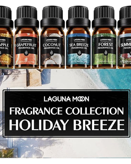 Lagunamoon Summer Essential Oils Set - Holiday Breeze Gift Set for Diffusers, Home Care, Candle Making, Fragrance, Aromatherapy, Humidifiers, Gifts - Coconut, Pineapple, and Grapefruit (10ml)