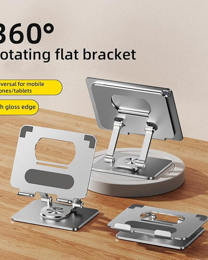 iPad Holder Stand, Tablet Holder with Thickened 360° Rotating Base Dual Rod Adjustable Aluminum Stand for All 4-12.9’’ iPad Surface Samsung Phone Tablet Kindle E-Reader and More, Silver