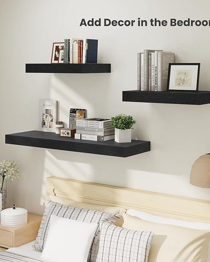 Heimlove 12" Deep Floating Shelves, 36 x 12 Inch Wall Mounted Long Floating Shelf with Invisible Brackets, for Home Decor, Bedroom, Kitchen, Living Room, Bathroom - 2 Pack, Black