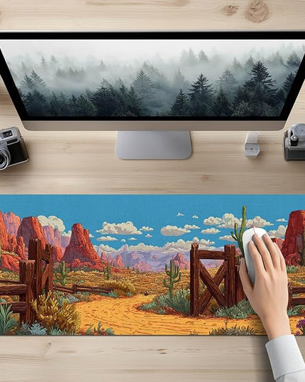 Gaming Mousepad Mouse Pad 31.5 x 11.8 Inch Western Canyon Desert Art Design and Smooth Diatomite Large Keyboard Desktop Mat XL Mouse Pad for Home and Office Desk Accessories
