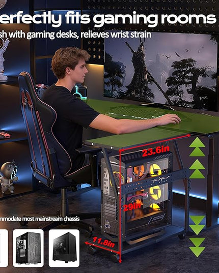 24In Large PC Stand, 5 Levels Height Adjustable Computer Tower Stand with Charging Station, Wheels and Hooks, CPU Holder Cart for Floor, Carpet and Under Desk, Easy Assembly（with Power Strips）