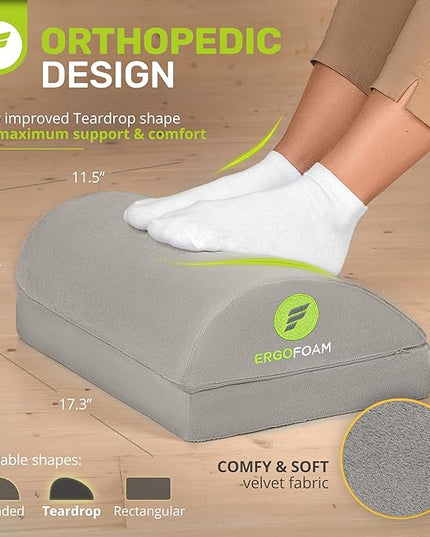 ErgoFoam Foot Rest - Chiropractor-Endorsed Orthopedic Teardrop Design - 2in1 Adjustable Premium Under Desk Footrest - Ergonomic Foot Rest for Lumbar, Back, Knee Pain (Grey)