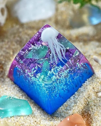 Jellyfish Artisan Keycap Purple Deep Blue Coral R1 SA Profile Custom Sea Creature Keycaps 1U ESC Handmade Gaming Sea Resin Key Cap Cherry MX Switch Compatible Mechanical Keyboard Jellyfish Lover Gift