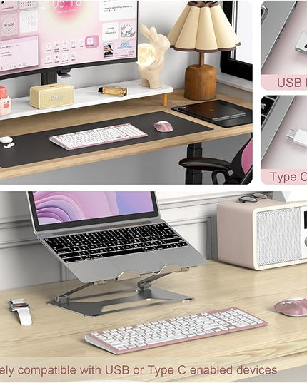 FENIFOX Wireless Keyboard and Mouse, Rechargeable USB C Combo Silent Quiet Compact Full Size Flat with Number Pad Soft Cover for Mac MacBook iMac Windows PC Laptop Computer Office - Pink & Rose Gold